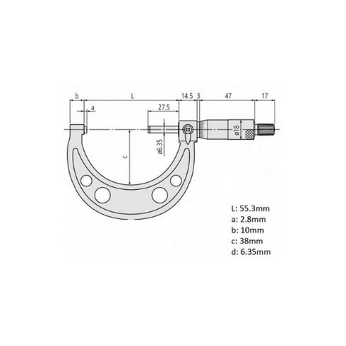 Outside Micrometer 25-50mm, MITUTOYO Dimensions